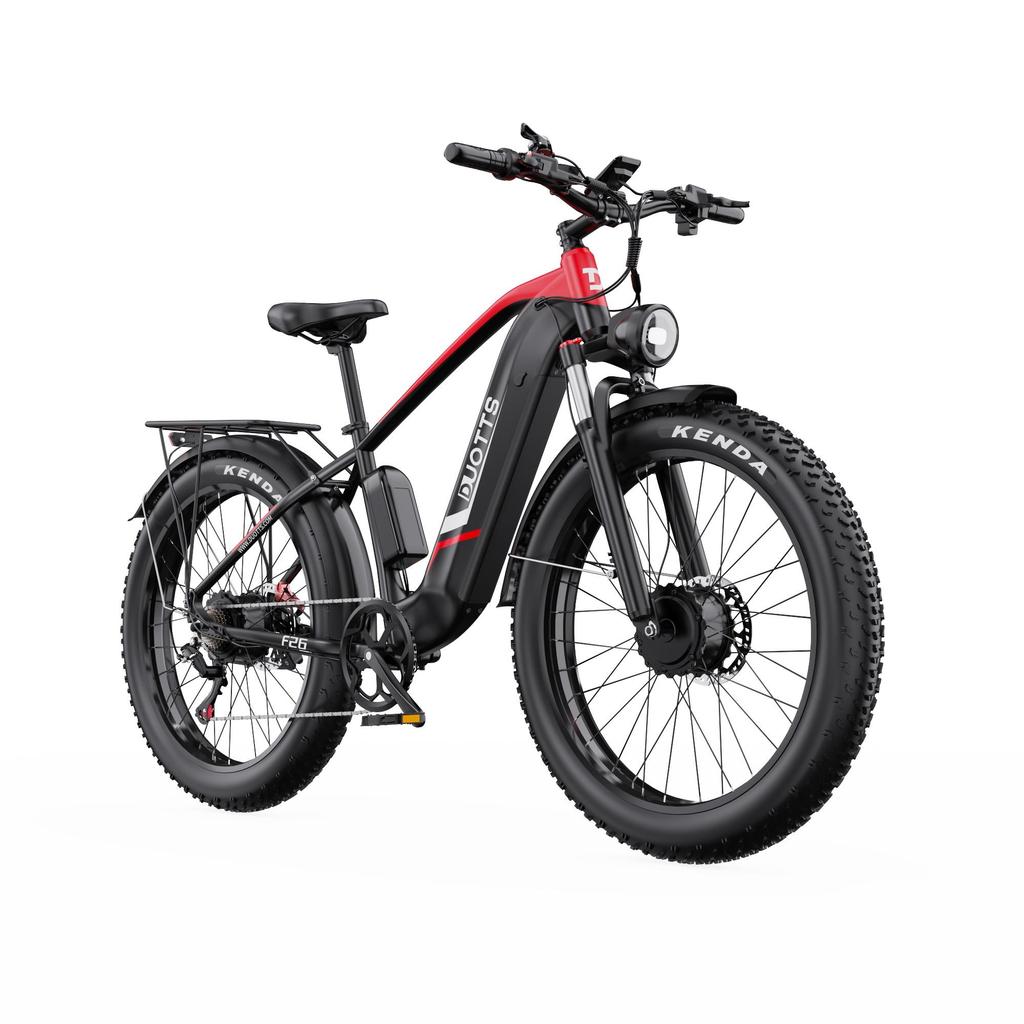 DUOTTS Elektrické kolo F26: Motor 750 W, dojezd 120 km, 26" tlusté pneumatiky, vodotěsnost IPX5, stoupavost 55°
