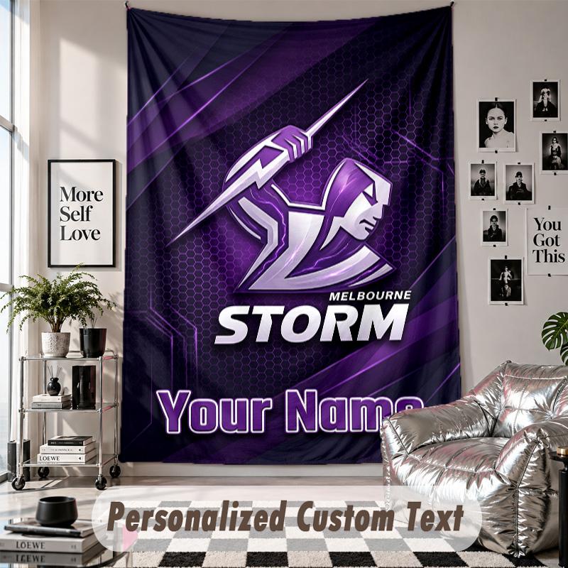 Wall Hanging Tapestry With Custom Name & Text, Melbourne Storm Decorative Tapestry For Bedroom