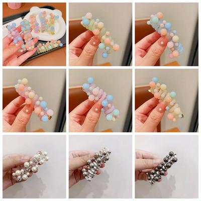 Beads Telephone Line Hair Rope Straight Pearl Hair Ring Creative Transparent Ponytail Holder  Daily