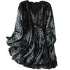 V-neck Lace Chiffon Shirts Women's Spring Autumn  Fashion Temperament Velvet Splice T-shirts Loose Size Retro Print Top