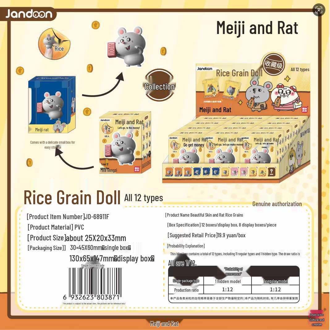 

Genuine Meiji Rat Rice Grain Doll Blind Box Figure Ornament - Cultural and Creative Desktop Toy