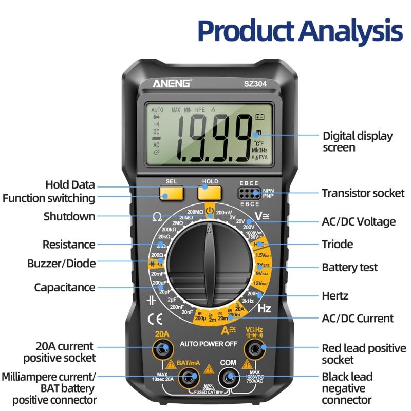 Digital Multimeter Pen Meter USB Charge Voltmeter Auto Ranges Voltage Tester Backlight Flashlight Sensitivity Adjustable