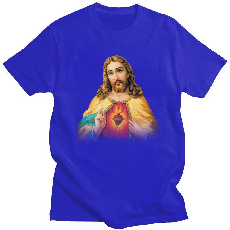 Custom Cool Sacred Heart Of Jesus T Shirt Men 100 Cotton Tshirt Casual Christian Catholic God Tees Streetwear Tshirt