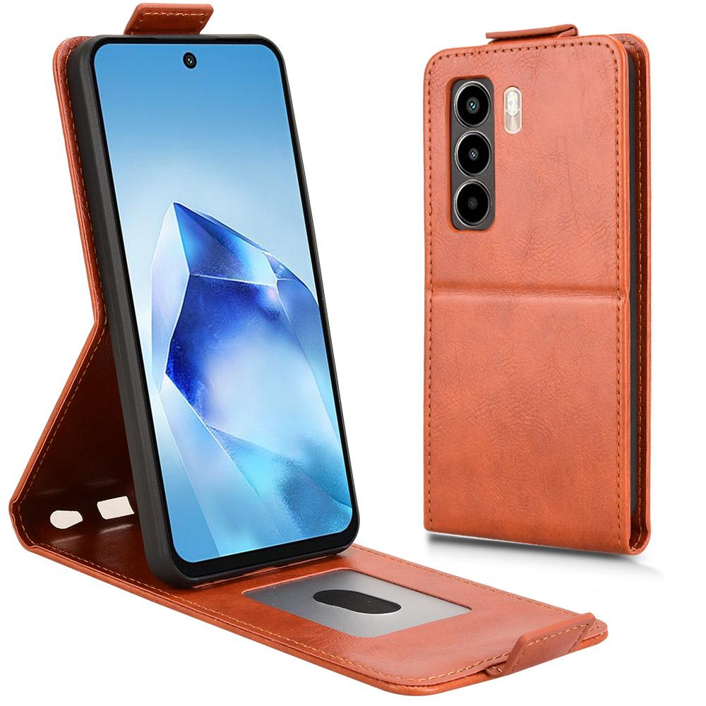 

For itel Power 70 4G Stand Case Magnetic Clasp Vertical Flip Leather Phone Cover with Card Holder Orange