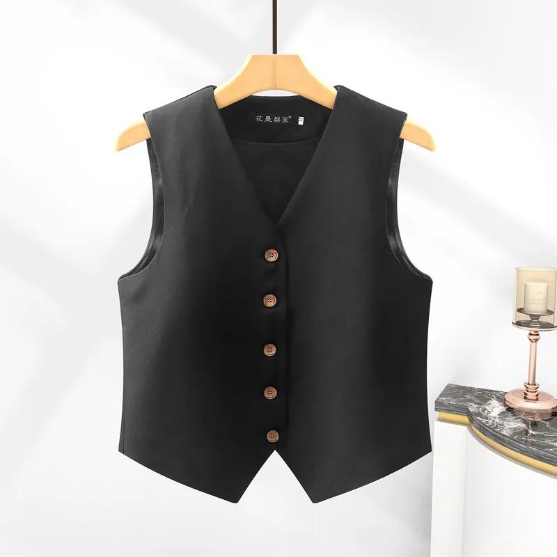 Women Autumn Casual Sleeveless Vest V Neck Button Front Cropped Waistcoat