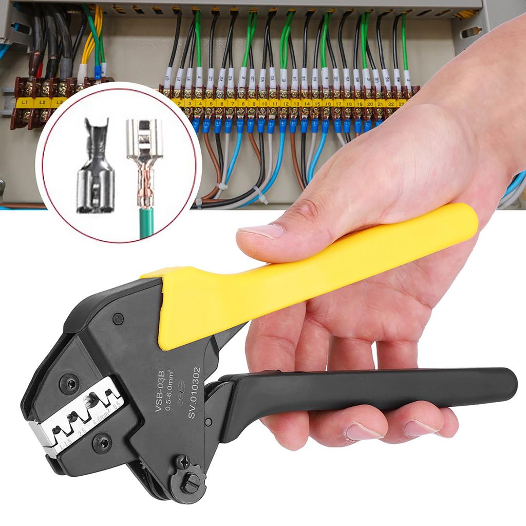 Ratchet Crimping Pliers 0.5 6mm AWG23‑10 Carbon Steel Self Adjusting Terminal Crimper