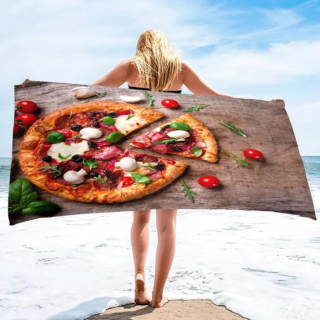Pizza Print Beach Towel Hamburger Extra Large Pool Towel Adults Soft Cute Cartoon Food Patterns Absorbent Fluffy Beach Towels
