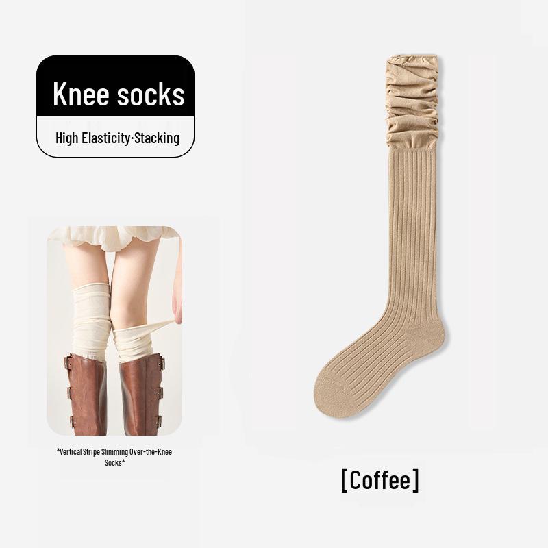 Damskie białe skarpetki bawełniane za kolano - Jesień/Zima Wysoki ściągacz, Podkolanówki, Styl JK, Idealne do butów.