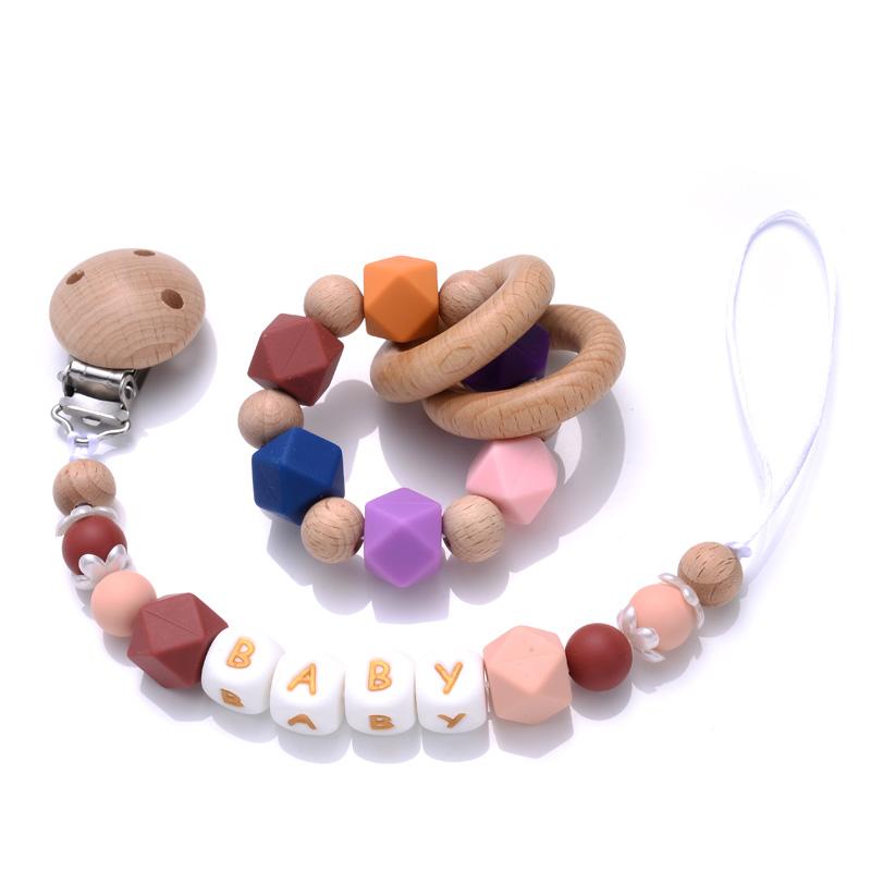 Beech Baby Pacifier Clip Personalized Name Silicone Teether Beads Toddler Nursing Bracelet Toy Baby Pacifier Chain Nipples Chain