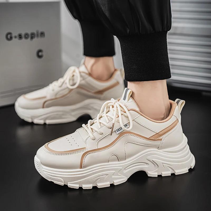 2024 New Men's Thick-Soled Sports Shoes Casual Shoes Lace-Up Fashion Shoes Men's Outdoor Running Sports Shoes Vulcanized Shoes