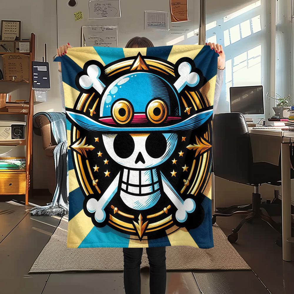 1PC One Piece Straw Hat Pirates Patterned Flannel Blanket Suitable For All Seasons For Home Decor Warmth And Comfort Gifts Holiday Present