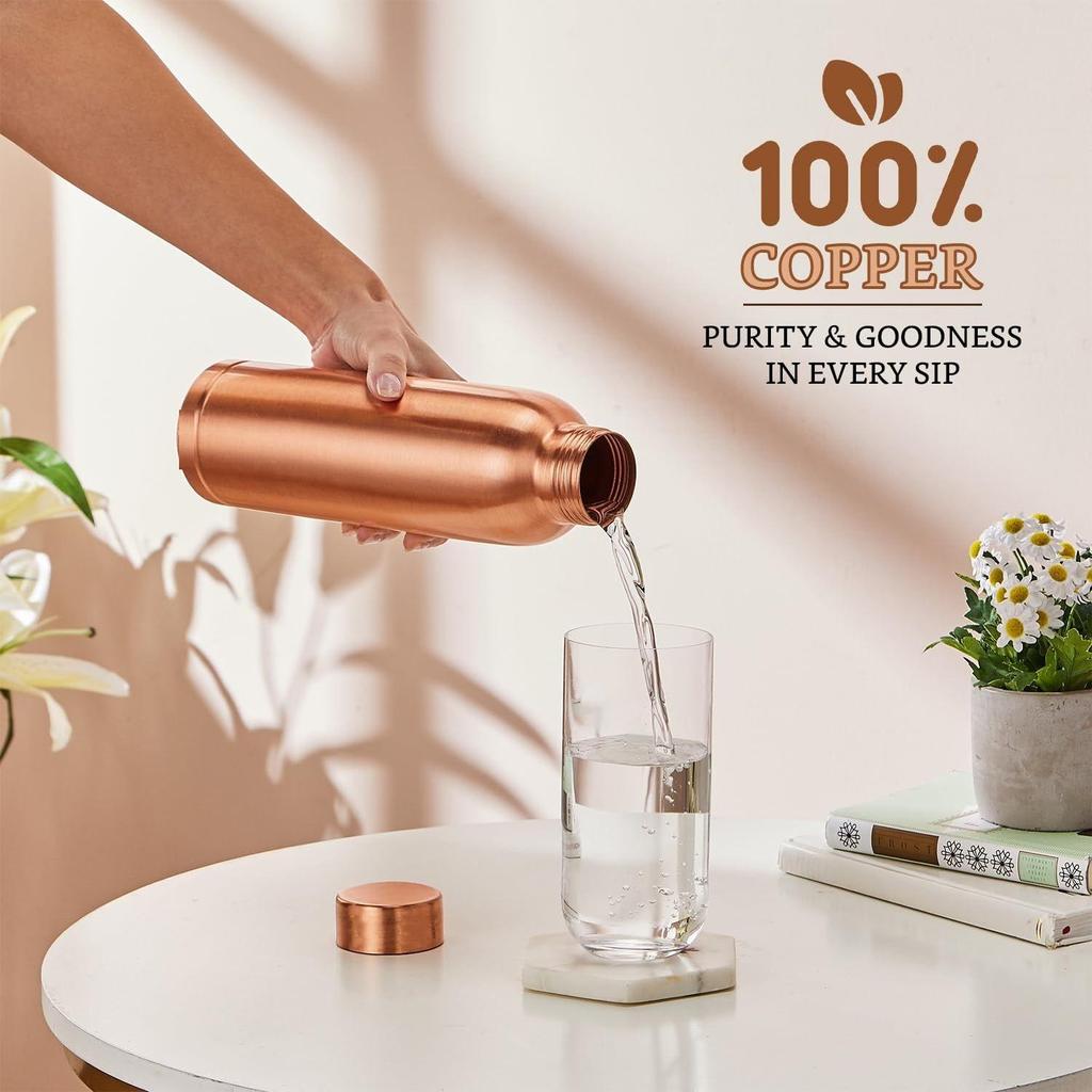 Copper Leak-Proof Mat Finish Bottles | 950 Ml | Pure Copper | Elegant Matte Texture | Daily Wellness Bottle