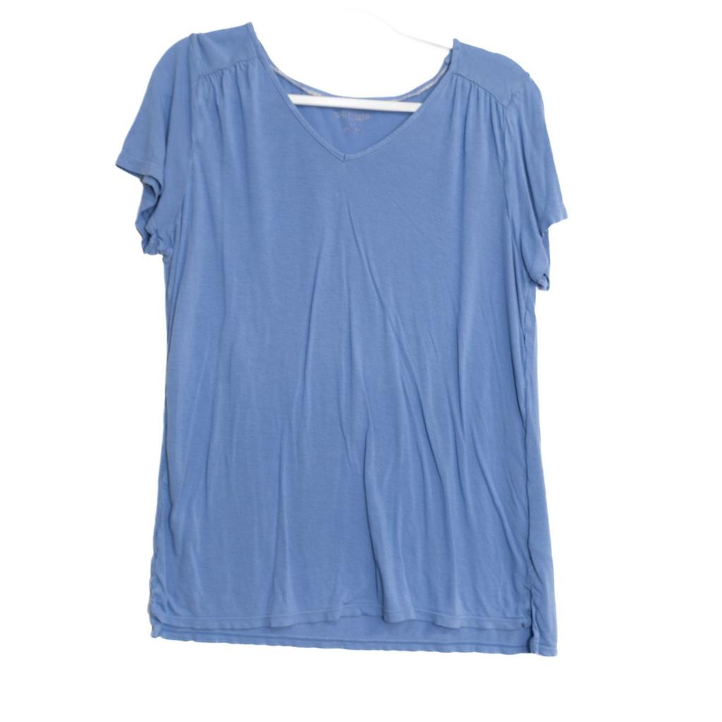 Midnight Size M Womens Light Blue V-Neck Short Sleeve Pajama Top