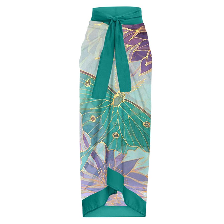 

Миди-юбка с праздничным принтом для отдыха за границей - Женская пляжная одежда на завязках (Один кусочек) One Size зелёный