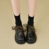 Spring New Women's Round Toe Thick Bottom Versatile Black Flats Uk Style Increase Heel Single Shoes Japanese Style