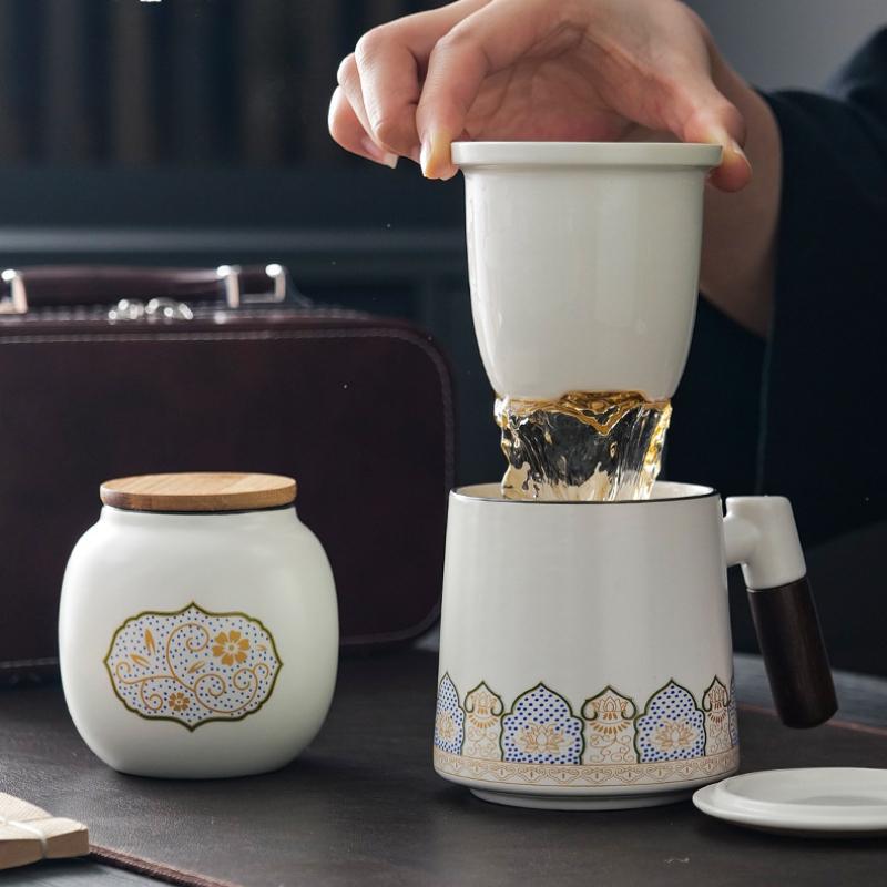 350ml Thermostatic Ceramic Mug, Teacup Tea Separation Cup, Gift Box Ceramic Tea Sets Water Cup, 1 set