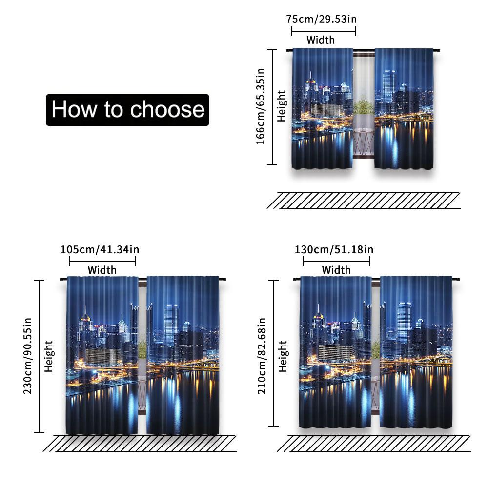 2 ks Závěs s městskou krajinou Mrakodrapy Centrum Pittsburghu Americká noční silueta Obchodní město Scenérie Pro ložnici Obývací pokoj