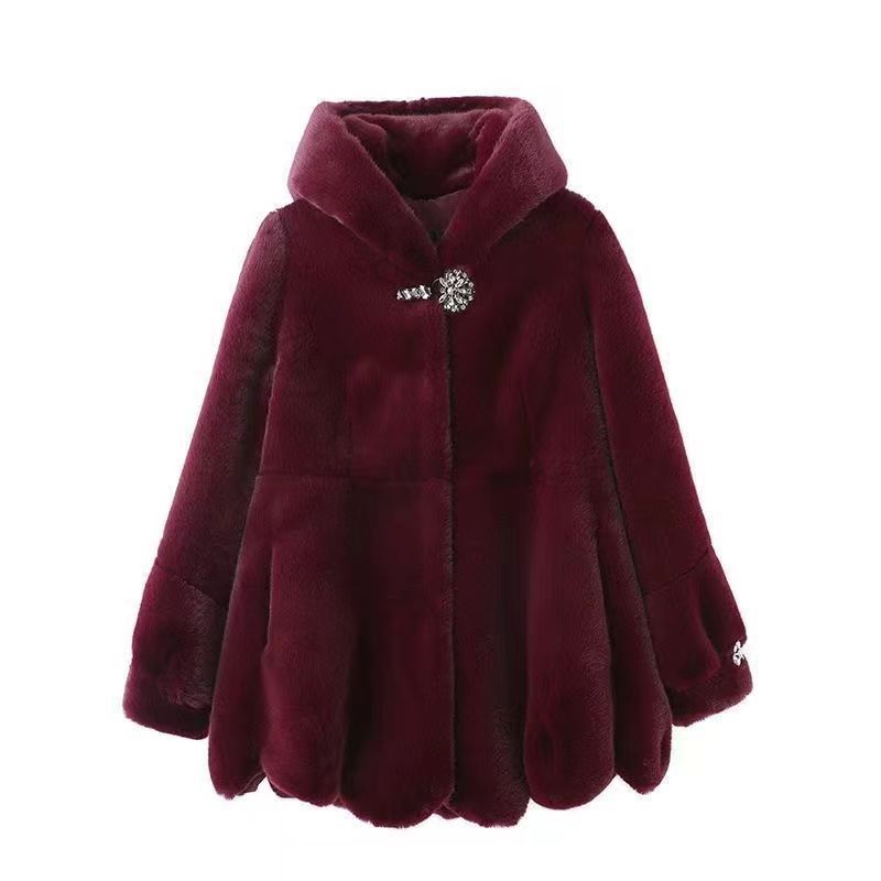 Autumn and winter new imitation mink velvet women's coat medium and long imitation fox fur coat hooded large size slim and thin