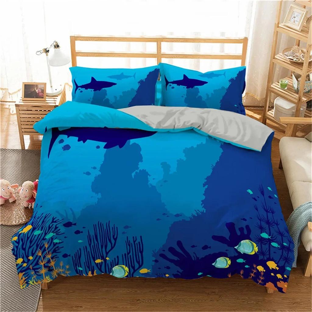 Mermaid Underwater World Comfortable Duvet Quilt Cover Pillowcase Bedding Set Children Bedroom Decoration Home Textile