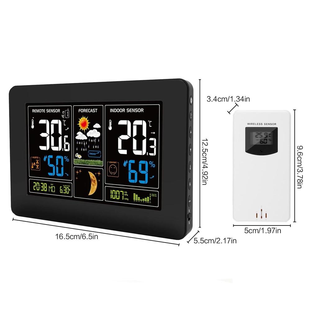 Wireless Digital Weather Station Forecast Clock with Outdoor Sensor Indoor Outdoor Thermometer Hygrometer Temperature Monitor