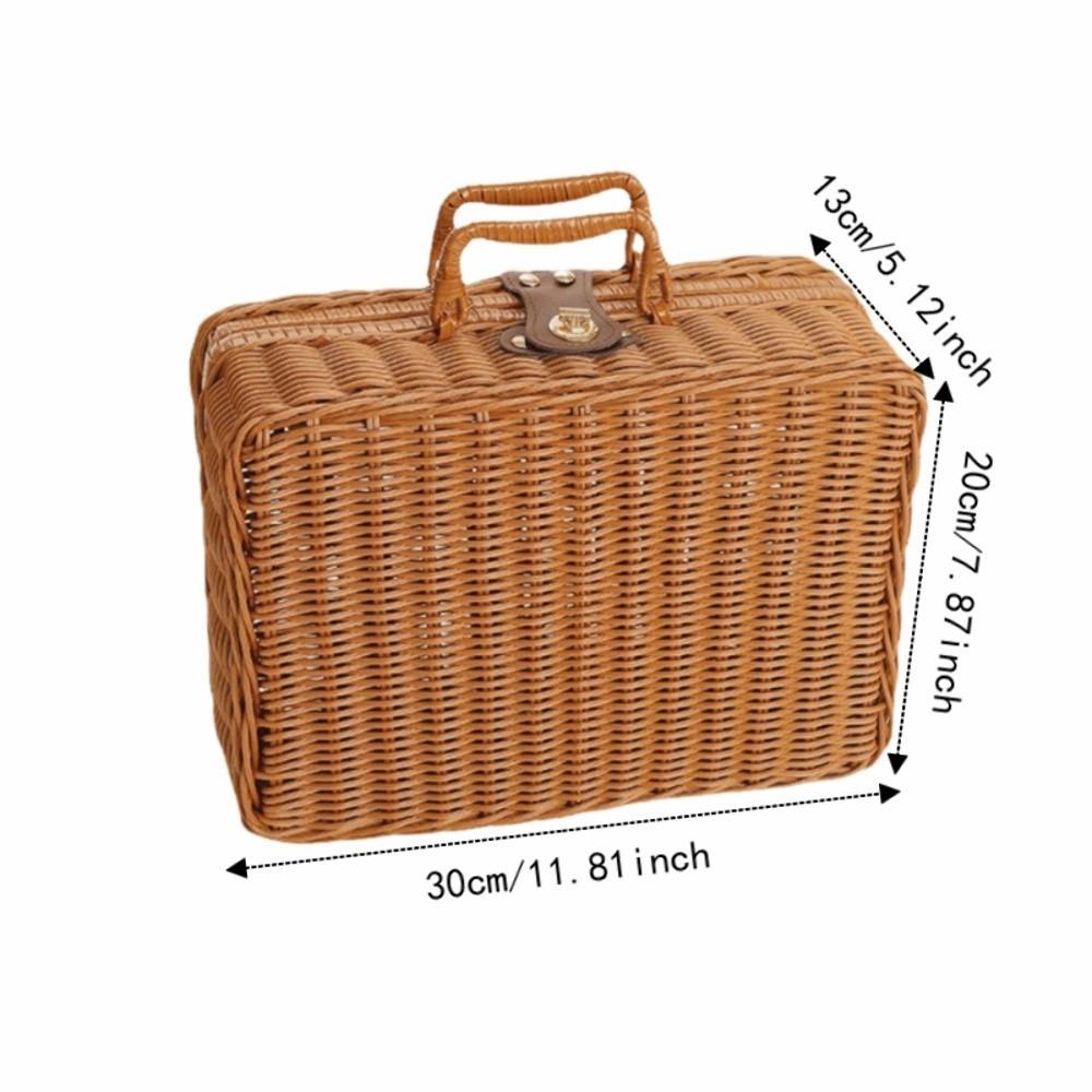 With Ring Shaped Handle Rattan Storage Basket Handwoven Rattan Storage Box Outdoor Use S
