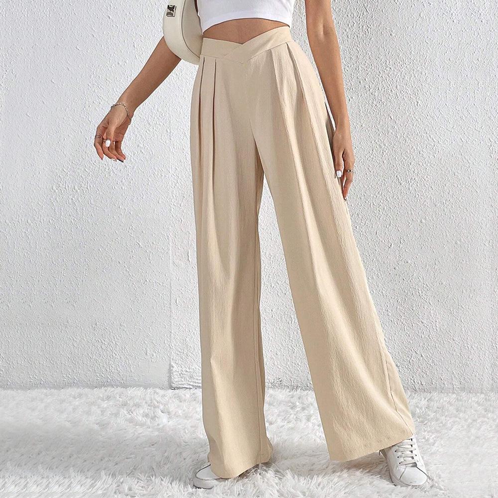 2024 Autumn/Winter Women's European and American Pleated Casual Wide-Leg Long Pants