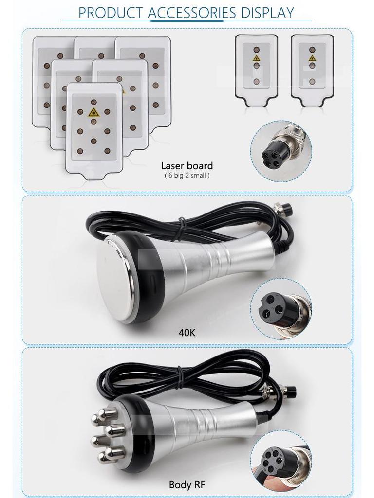 Six-in-One Beauty Device with 40K Head, 3-Pole, 4-Pole, and 6-Pole Handles, Vacuum Handle, Laser Plate, and Strap Accessories