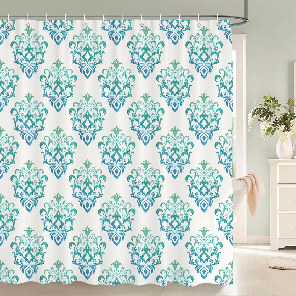 1 Pcs Simple Printing Polyester Shower Curtain Waterproof Fabric, European Elegant Pattern Bathroom Partition Curtain
