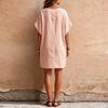 Women V Neck Loose Fit Linen Dress with Pockets Short Sleeve Casual Tunic Dress Comfortable Relaxed Style for Daily Wear