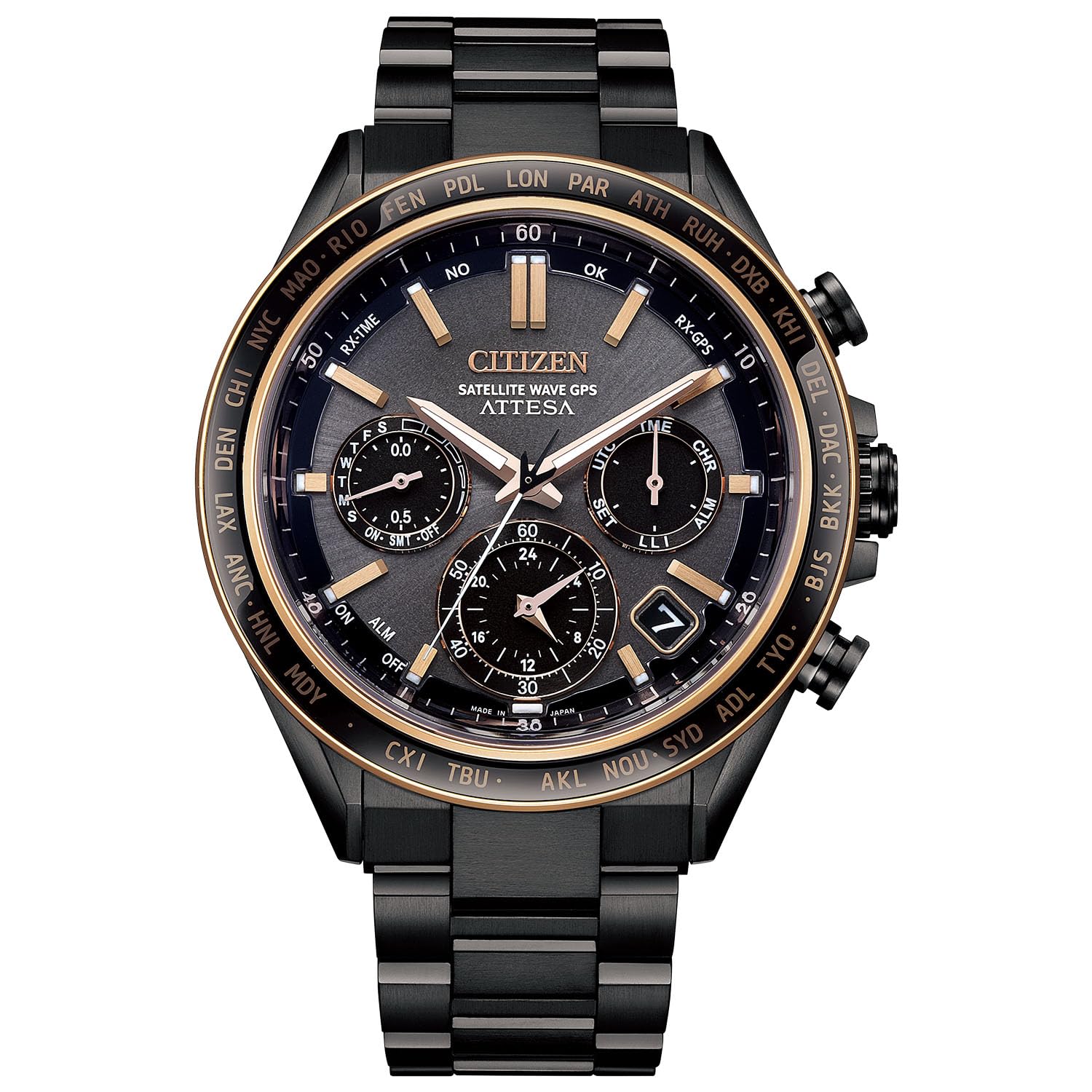 

Atessa Light Powered GPS Satellite Radio Watching Waterproof Sapphire Bezel Black Pink Gold Black [Citizen] Eco-Drive CC4074-61W для чоловіків