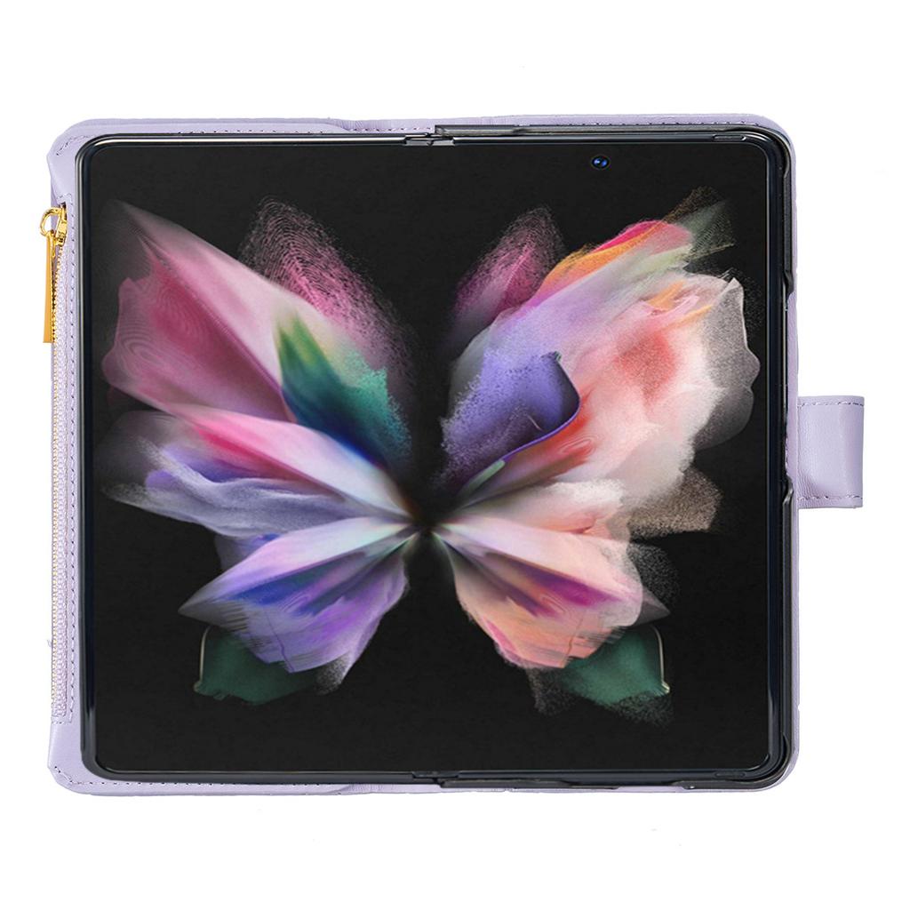 Applicable to Samsung Z Fold7 mobile phone leather case Z Fold4 rhombus small fragrant style zipper wallet insert card protective case