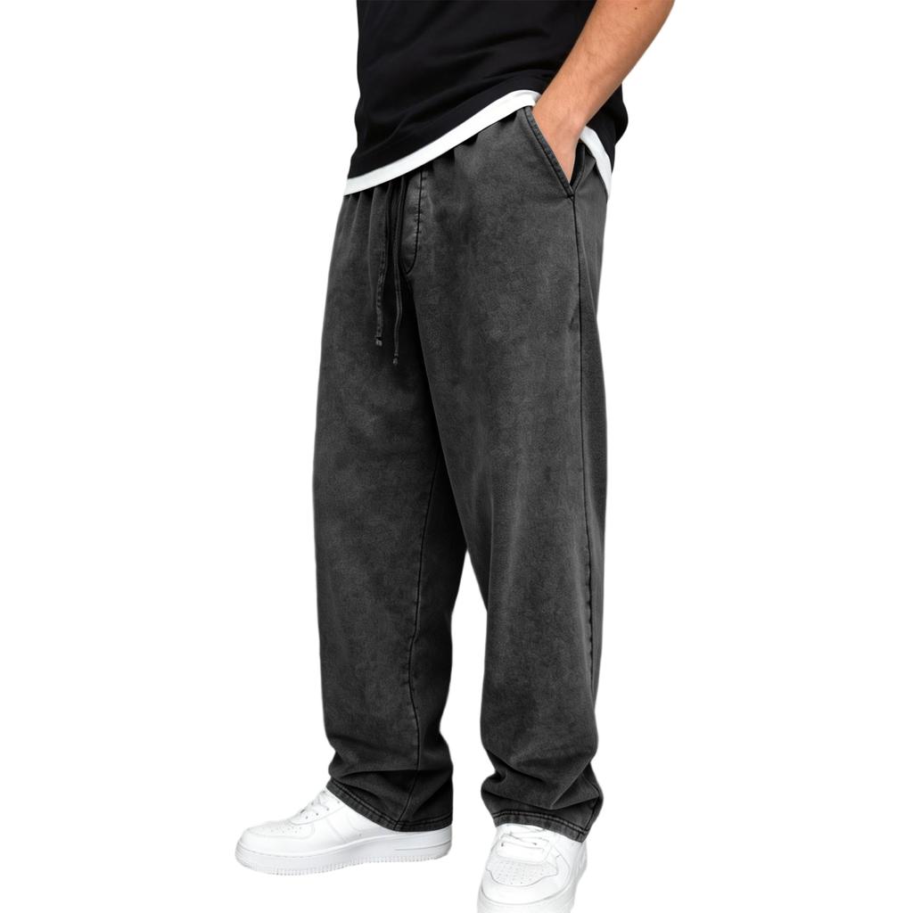 Men's Washed Knit Casual Pants Drawstring Waist Pockets Relaxed Fit Jogger Sweatpants for Everyday Wear