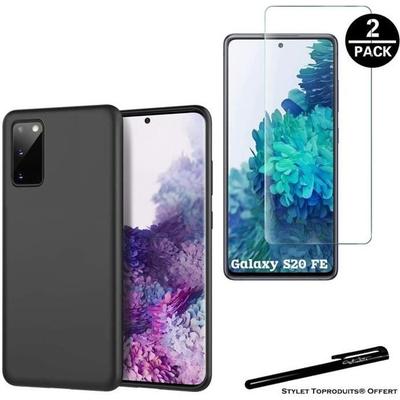 2 gehärtete Gläser für Samsung Galaxy S20 FE und 1 weiche Schutzhülle Schwarz mit Stift Toproduits®