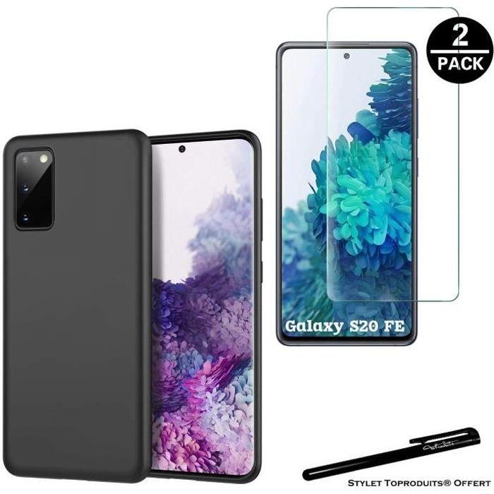 2 Verres trempés pour Samsung Galaxy S20 FE et 1 coque de protection souple Noir avec Stylet Toproduits®