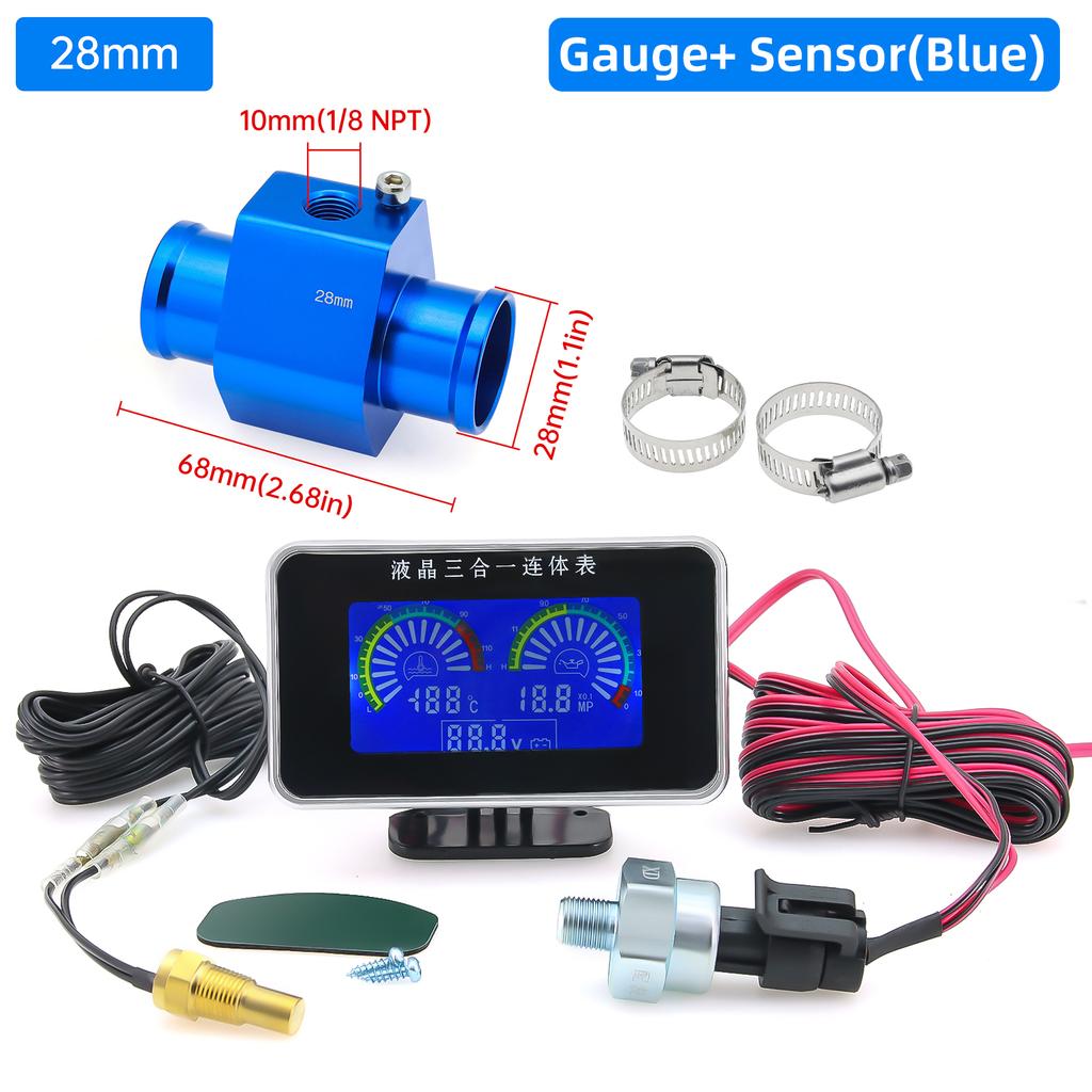 Car Multifunctional 3 IN 1 LCD Digital Truck Car Gauge Water Temp Gauge Oil Pressure Meter Voltmeter