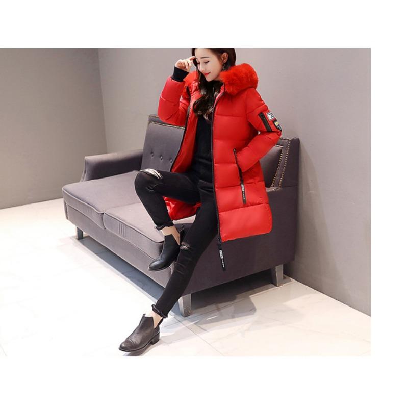 Women Winter Cotton Coat Thickened Padded Stuffed Hooded Mid Length Windproof Warm Zipper Pockets Zip Up Long Sleeve Solid Color Slim Fit Lady