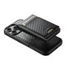SUTENI H19 For iPhone 16 Pro Magnetic Case Carbon Fiber Texture Leather Back Cover with Card Bag