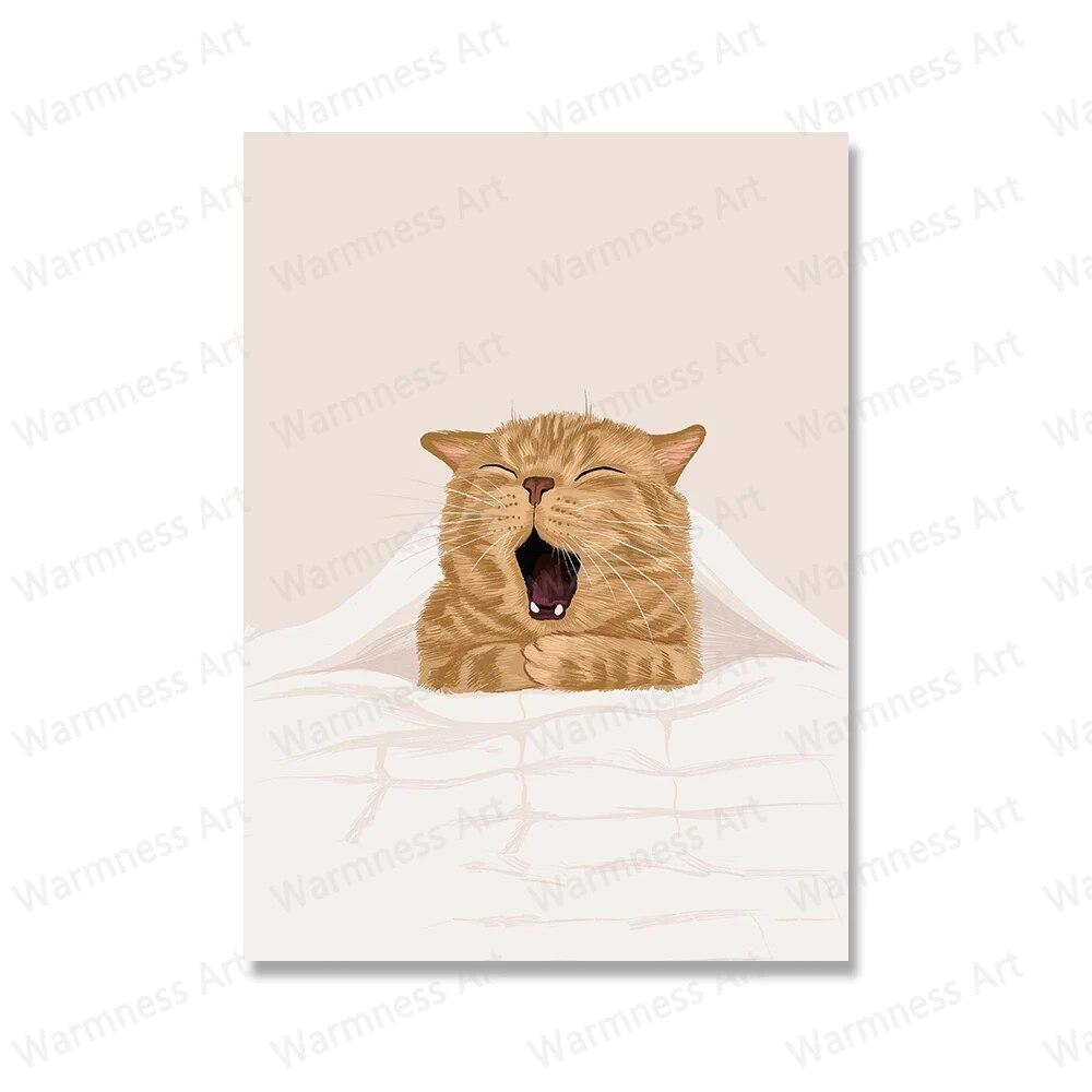 Modern Cat Drink Wine Pizza Poster Wall Painting Funny Animal Canvas Print Poster Nordic Wall Art Pictures For Living Room Decor No Frame