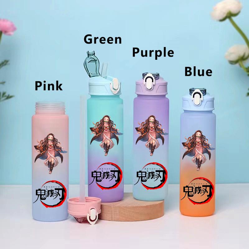 750ML Demon Slayer Cartoon Plastic Gradient Water Cup Portable Leak Proof Water Bottle Student Outdoor Sports Travel Water Cup