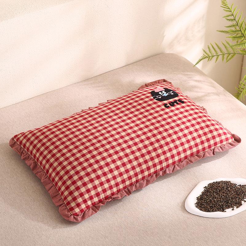 New Lace-Style Pure Cotton Embroidered Pillow for Children & Students - Neck Protection Buckwheat Core 40x60cm Bitter Buckwheat