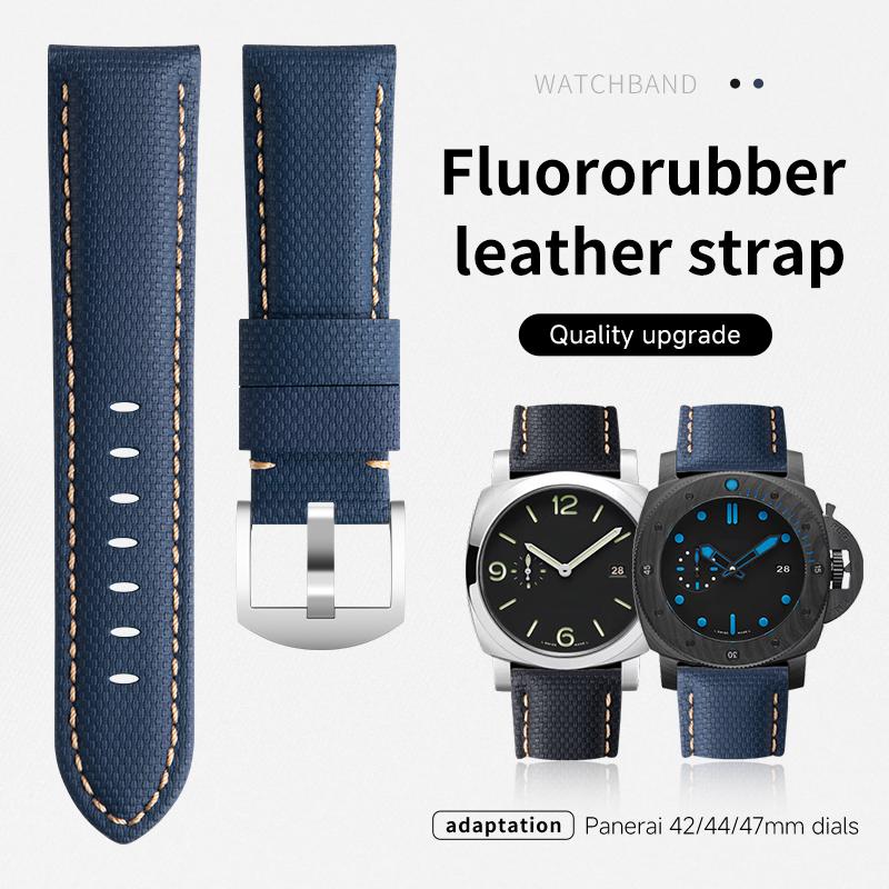 22mm 24mm 26mm Nylon Gewebtes Muster Fluorkautschuk FKM Kautschuk Mit Rückseite Leder Uhrenarmband Für Panerai Armband Uhrenarmbänder PAM441/111