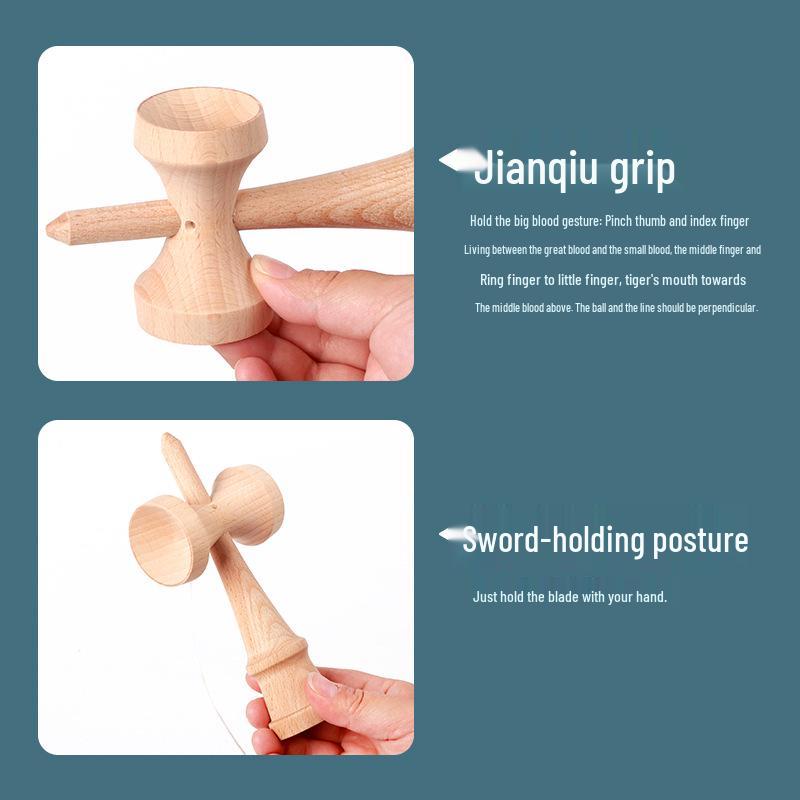 Traditional Bamboo Wood Kendama Skill Toy - Puzzle Ball and Sword Gift