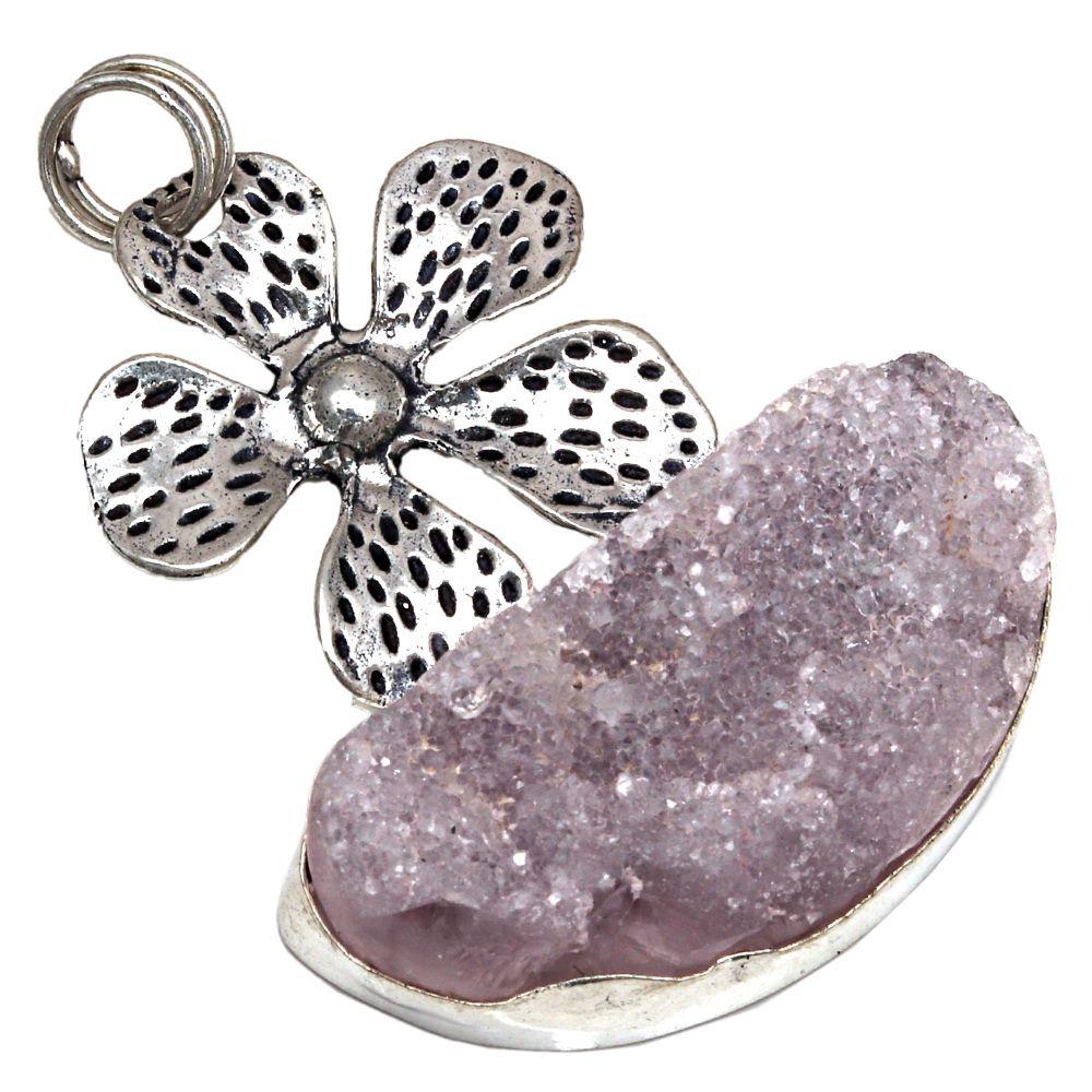 

Pendant Amethyst Drusy Gemstone Gift For Her 925 Silver Jewelry 2.25 2.25 фиолетовый