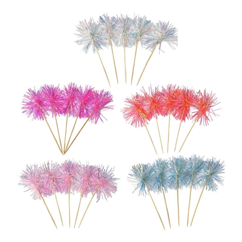 10Pcs Wooden Cake Decorations Colorful Tinsel Cake Insert Sticks Embellishments For Birthday Wedding Anniversary Party
