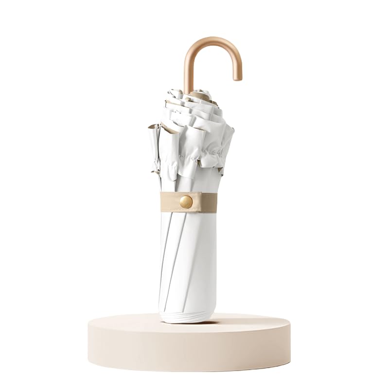 

Стильный и милый складной зонт с однотонной оборкой и золотом, обеспечивающий полную защиту от УФ-лучей, тепла, UPF и солнца. Ветрозащитный и идеально подходящий для обоих. белый