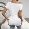 Ladies Summer Short Sleeve Skew Collar Solid Color Slim Fit Bodycon Pullover Casual T Shirt Top