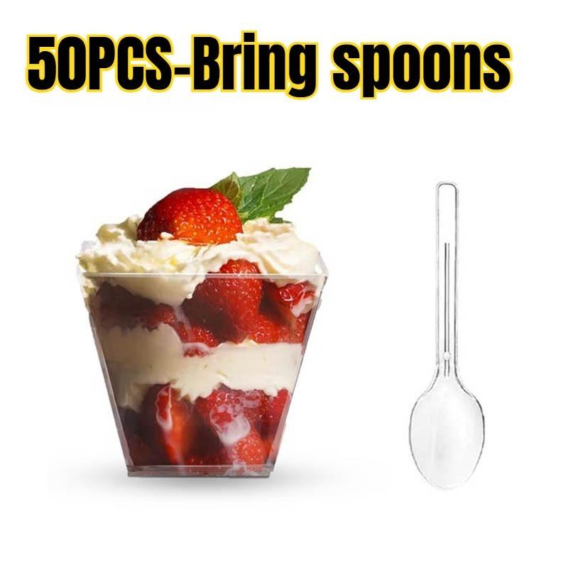 25/50/100PCS Transparent Ladder Shaped Cups Dessert Cups Pudding Fruit Ice Cream Camp Birthday Party Plastic Food Container