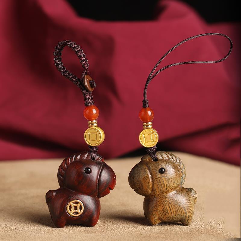 Sandalwood Immediately Wealthy Car Keychain Zodiac Horse High End Car Keychain Pendant Mobile Pendant Bag Pendant
