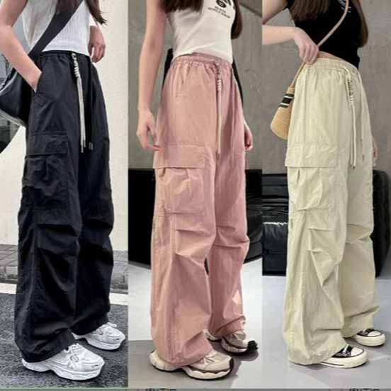 Girls Cargo Pants Summer Thin Loose-fit Wide-leg Long Pants Trendy Junior High School Students Casual