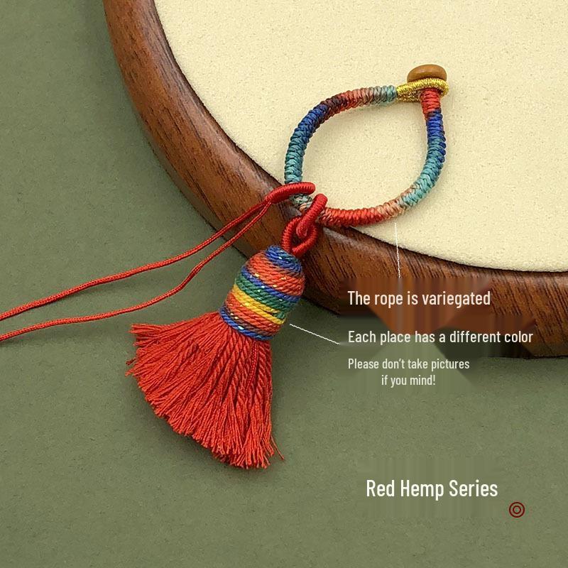 Handwoven Gradient Vajra Knot Tassel Cotton Keychain Pendant Accessory